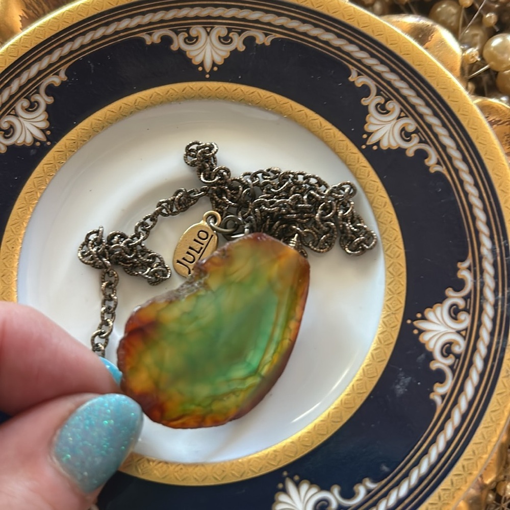 Vintage Dyed Agate Dragon Vein Stone Necklace